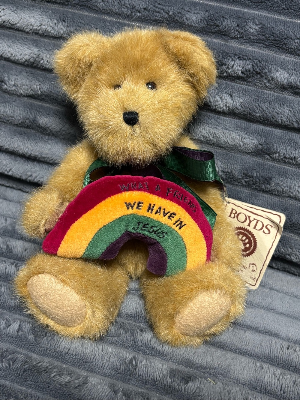 Boyds Bears Gold Teddy with Multicolor Rainbow Accent